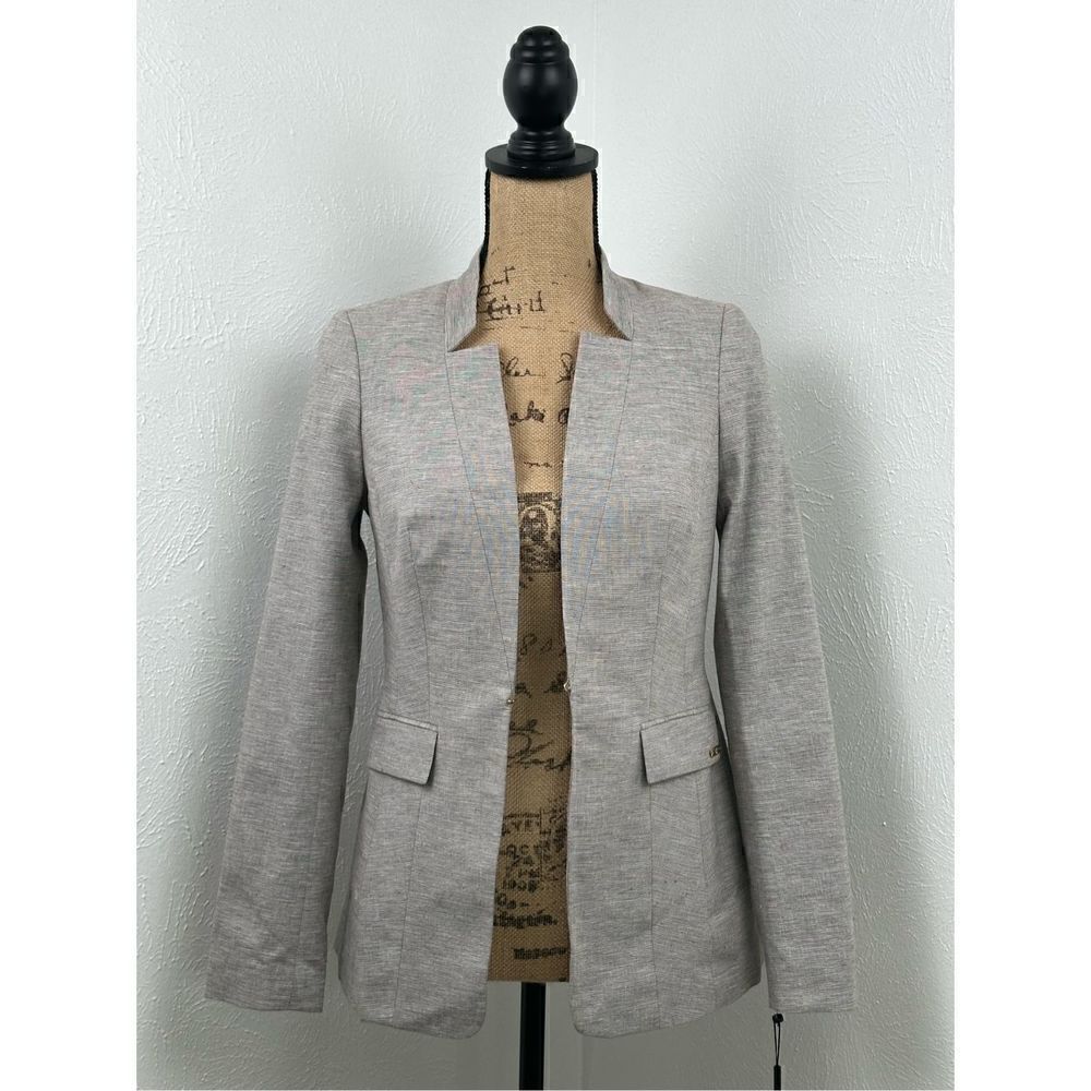 Calvin Klein Women’s Petite Linen Blend-Blazer Otter/White Size 2P